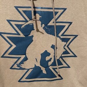 Jerzees Tan Hoodie with Blue Rodeo Design